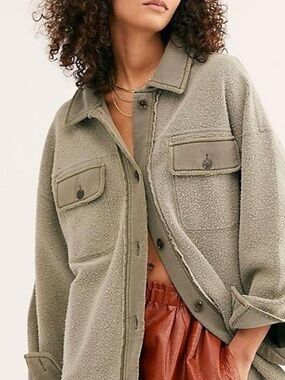 Free People Ruby Shacket In Dirty Olive